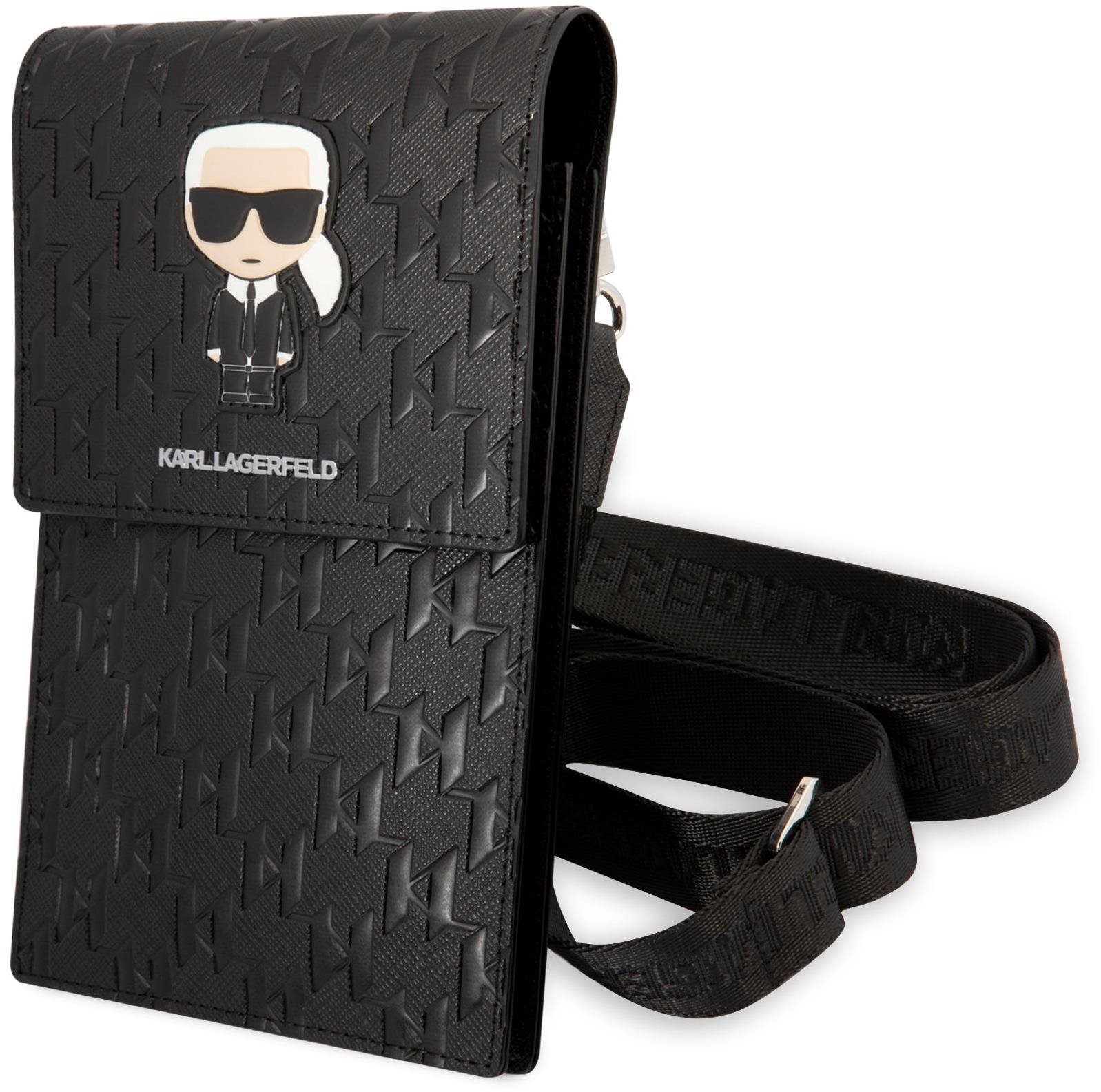 Mobiltelefon tok Karl Lagerfeld Monogram Ikonik Wallet Phone Bag Fekete