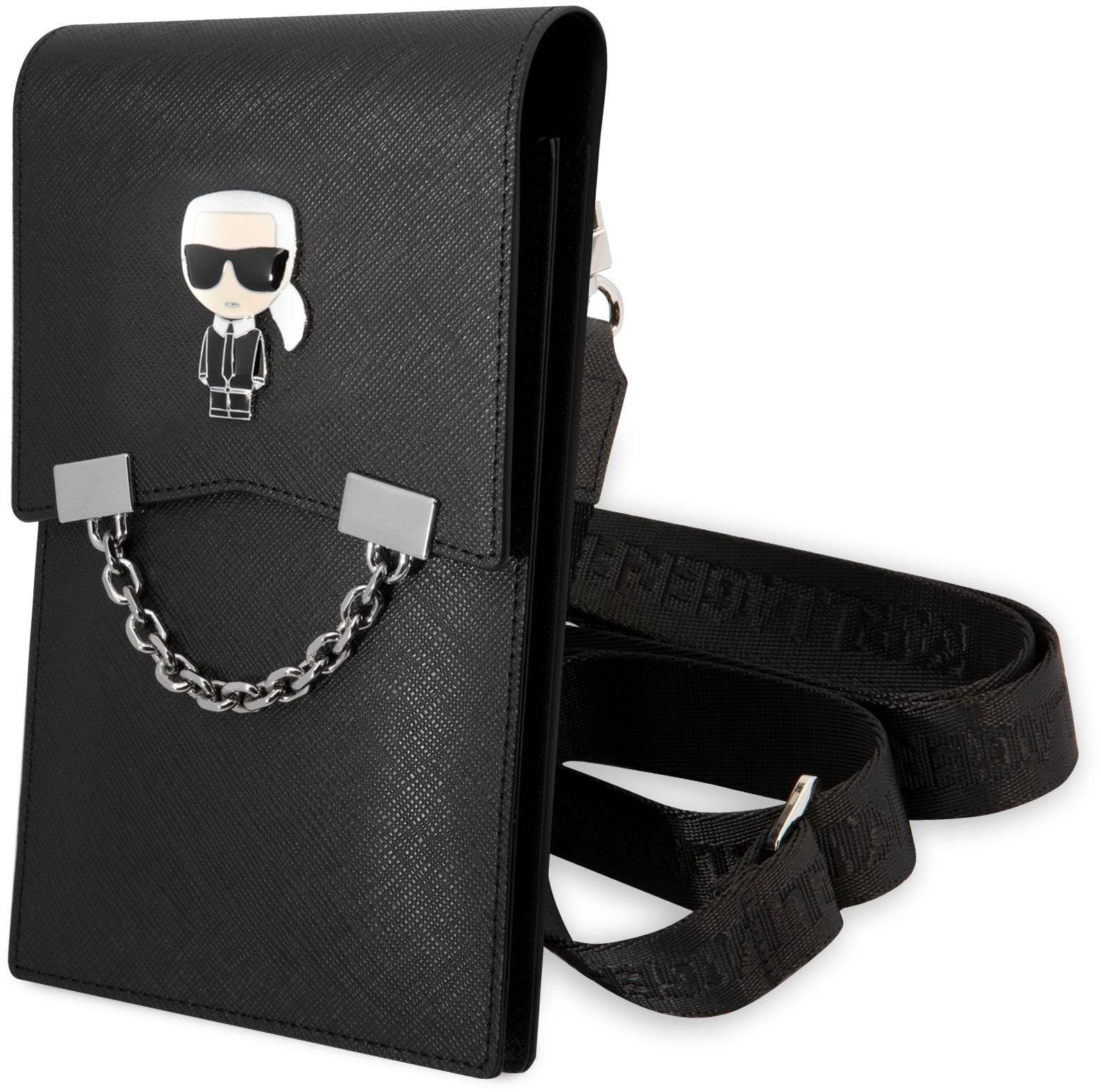 Mobiltelefon tok Karl Lagerfeld Saffiano Metal Ikonik Wallet Phone Bag Fekete