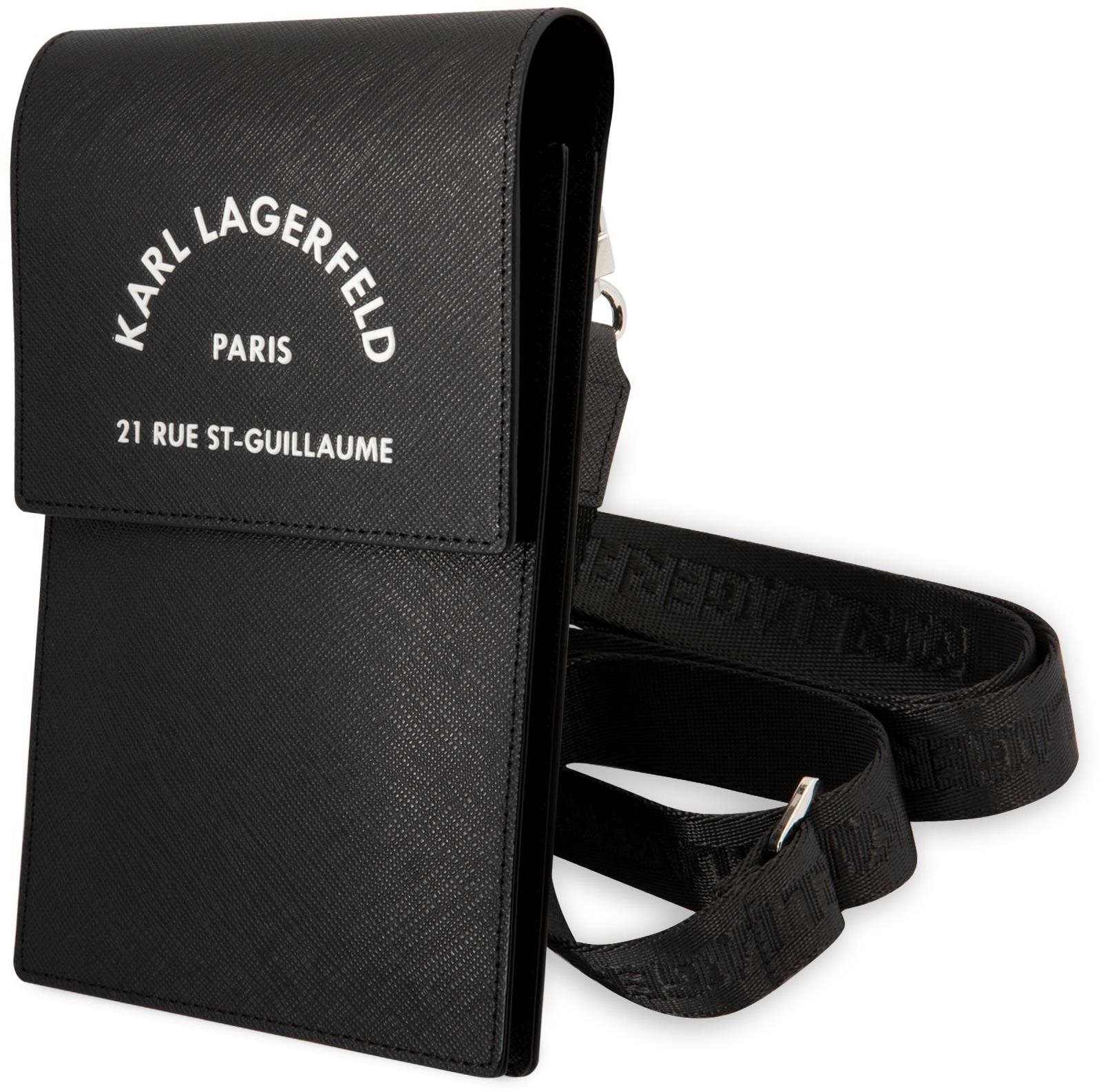 Mobiltelefon tok Karl Lagerfeld Saffiano Rue Saint Guillaume Wallet Phone Bag Fekete