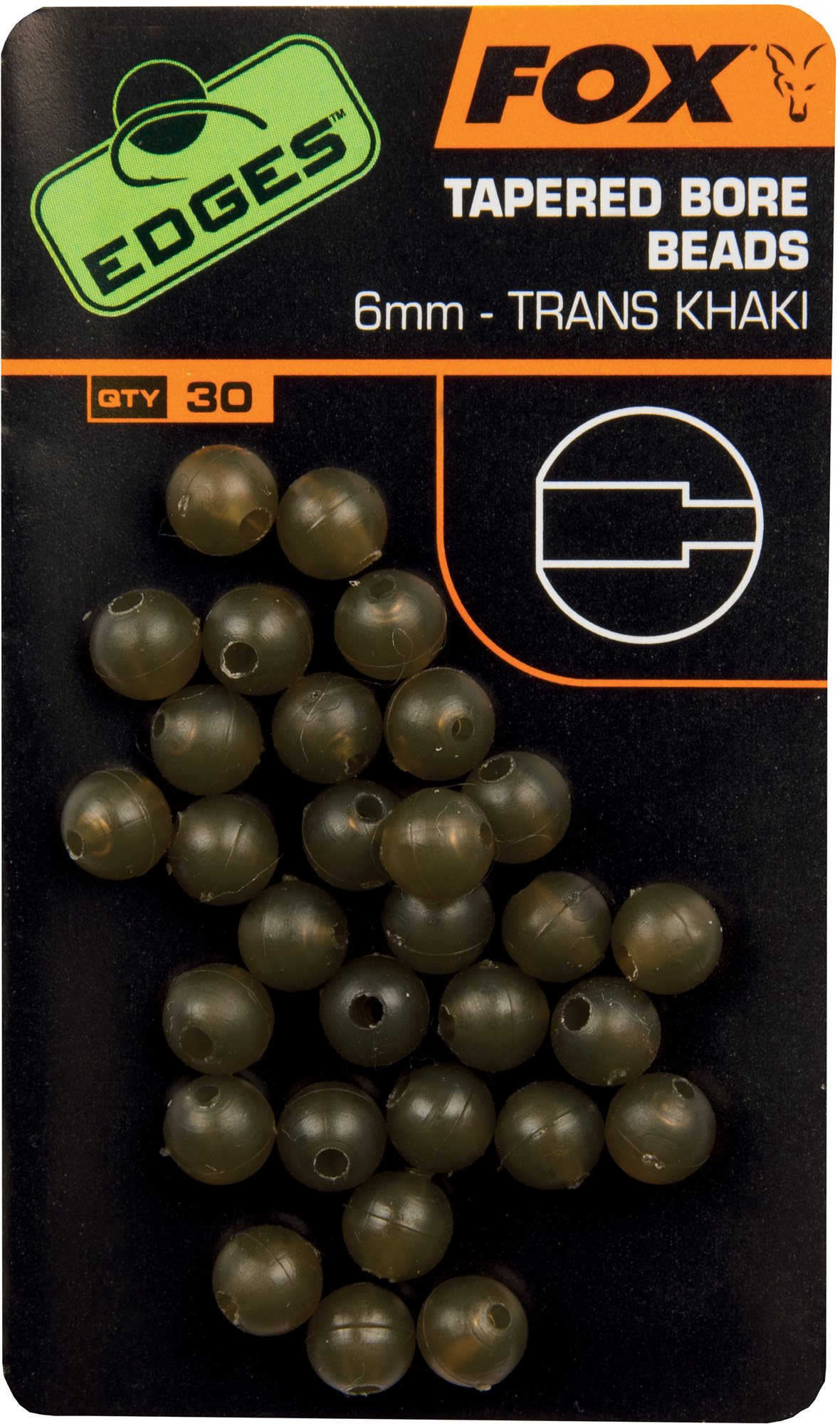 Gyöngy FOX Edges Tapered Bore Beads 6 mm Trans Khaki 30db