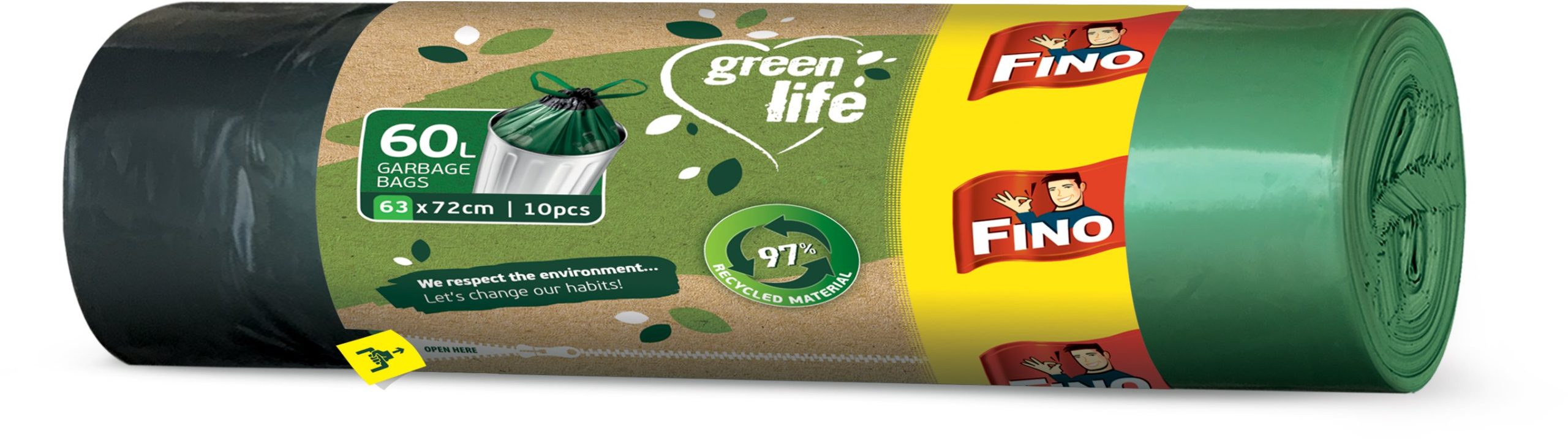 Öko szemeteszsák FINO LD Green Life zárható szemeteszsák 60 l
