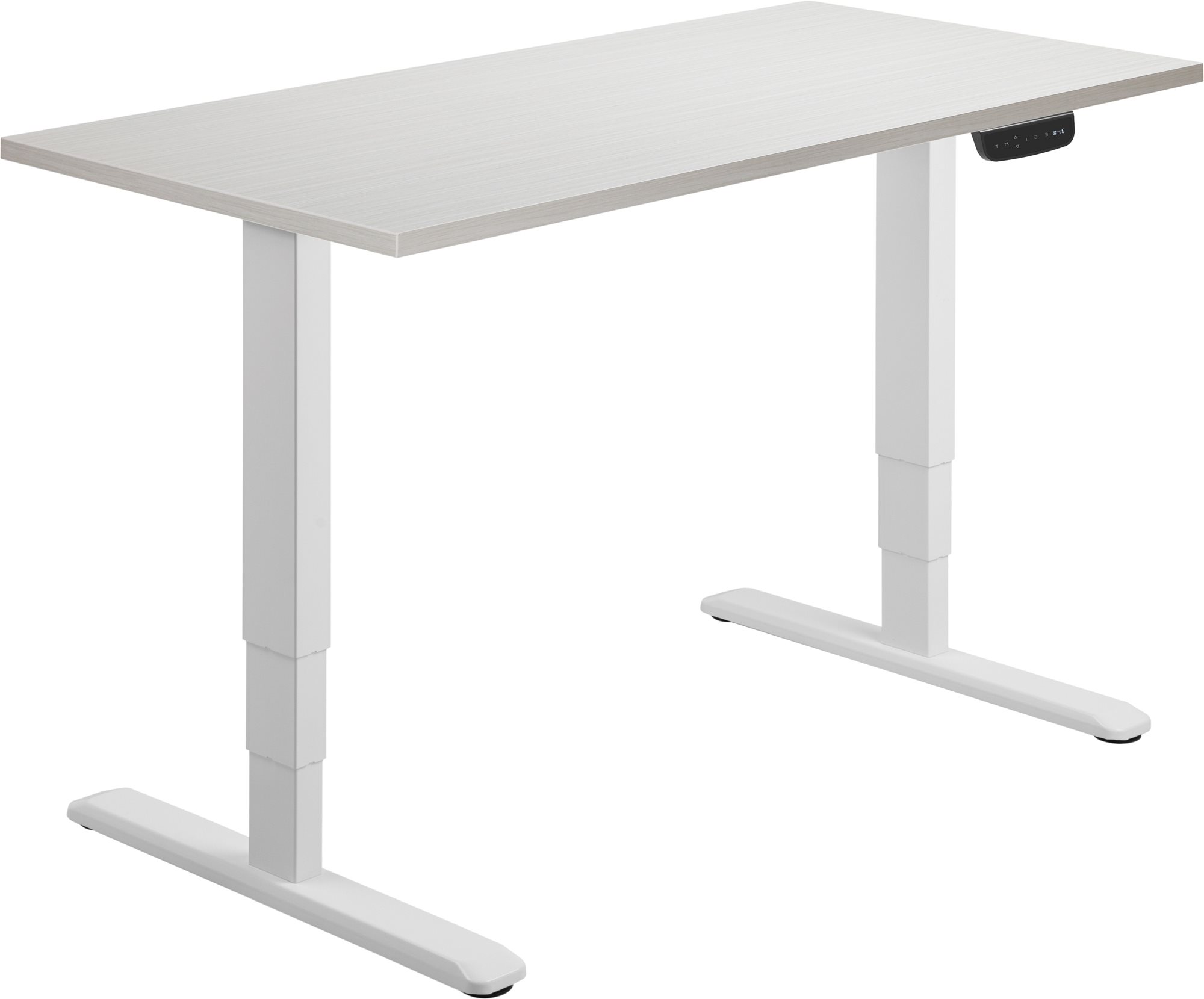 Állítható magasságú asztal AlzaErgo Table ET1 NewGen fehér + TTE-01 140x80 cm fehér furnér asztallap