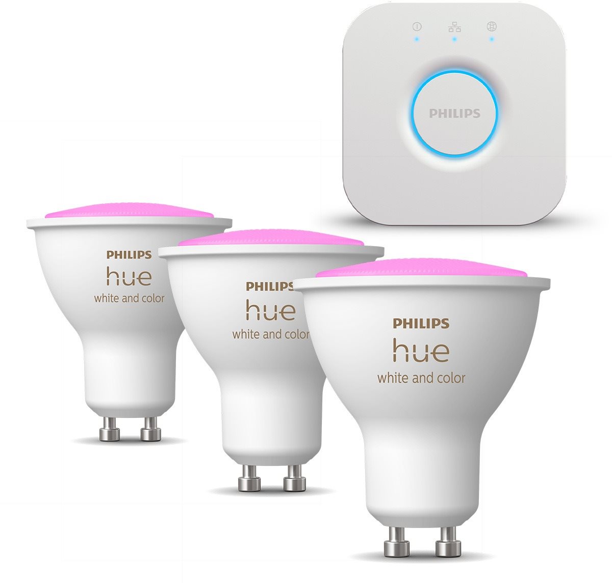 Okos világítás készlet Philips HueWCA 4.3W GU10 EUR + Philips HueWCA 4.3W GU10 2P EUR + Philips HUE Bridge EU