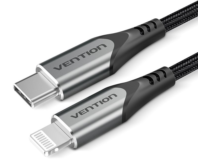Adatkábel Vention Lightning MFi to USB-C Braided Cable (C94) 2m Gray Aluminum Alloy Type