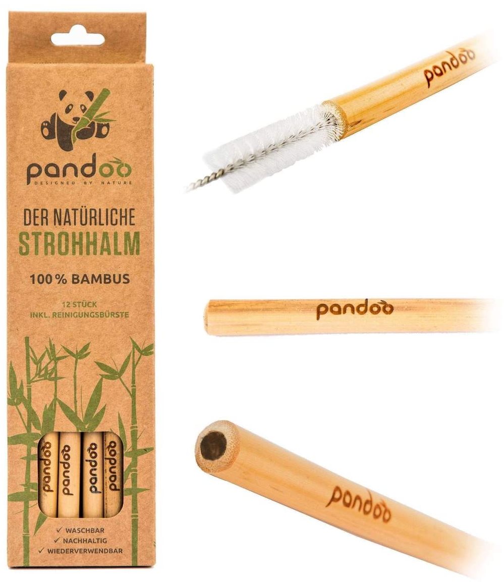 Szívószál PANDOO hosszú bambusz szívószál tisztítókefével